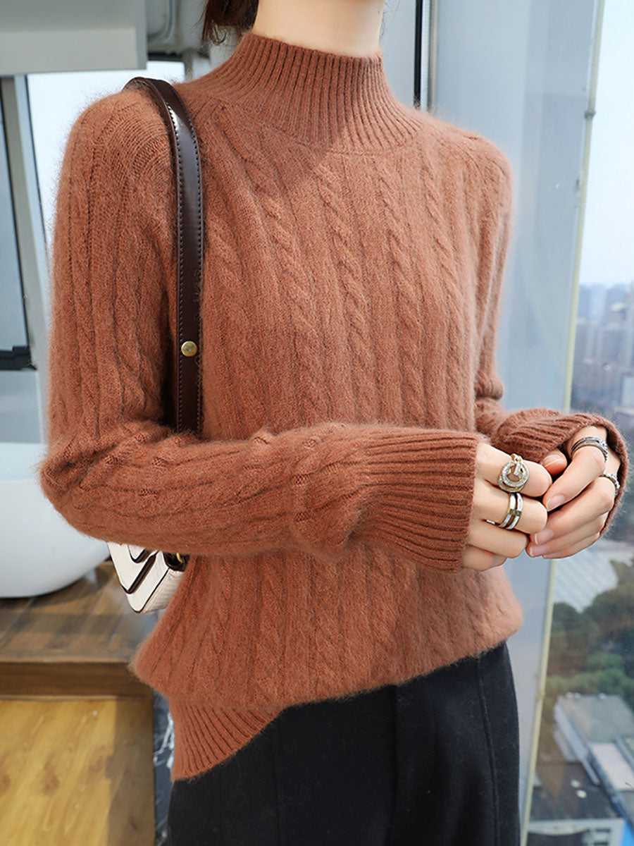 Women Autumn Vintage Half-Turtleneck 100%Wool Trist Sweater BA1065