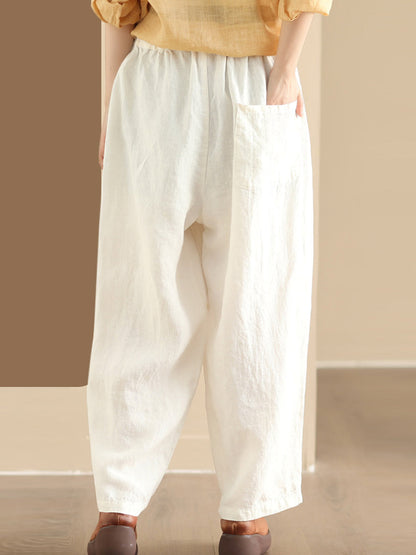 Women Summer Solid Linen Loose Harem Pants BN1006