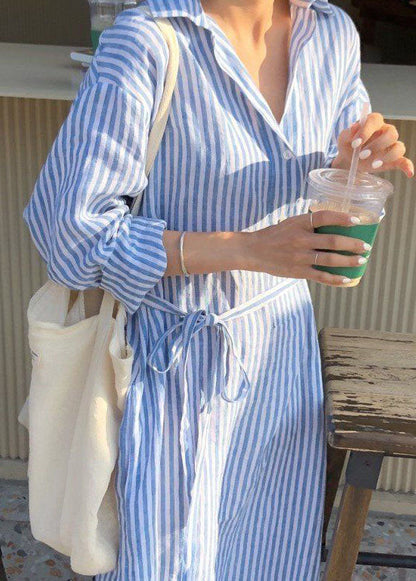 Pan Peter Dress Spring Modern Shirts Blue Collar Striped Cotton