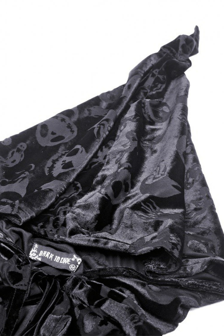 Velvet Hooded Cape with Skull Lace-Up Front