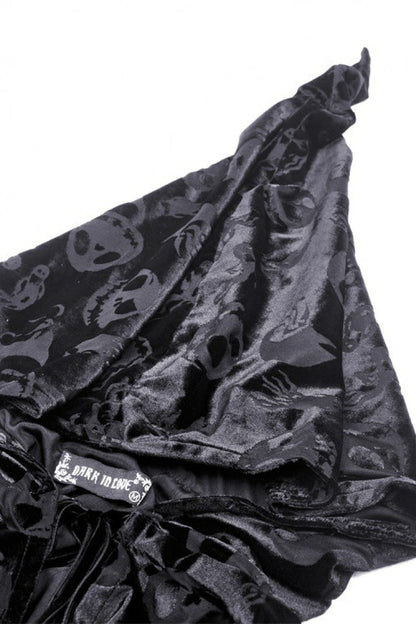 Velvet Hooded Cape with Skull Lace-Up Front