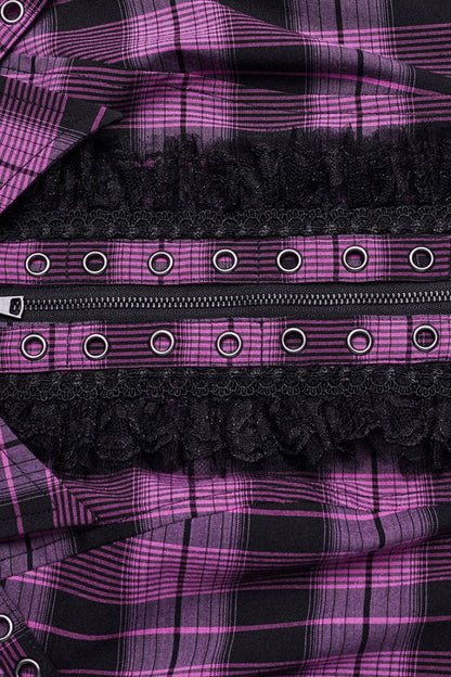 Steampunk Hollow-Lace Plaid Blouse with Short Sleeves in Two Shades - VictorianRose