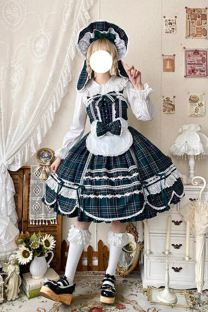 Emerald Gingham Petal Bunny Printed Ruffled Bow Sweet JSK