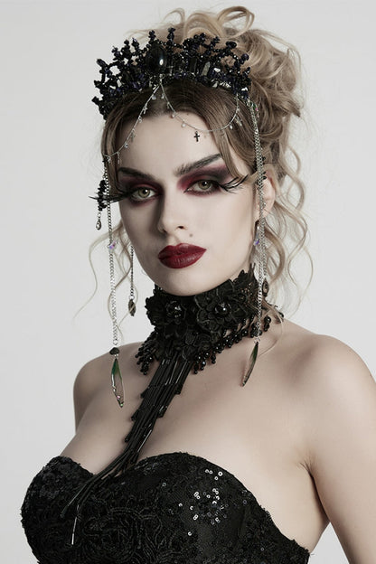Gothic Crystal Cross Headwear in Black with Irregular Shape