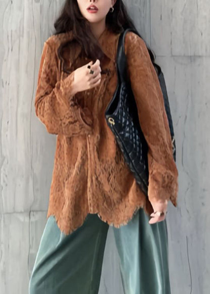 Fashion Top Collar Flare Lace Sleeve Pan Shirts Peter Coffee