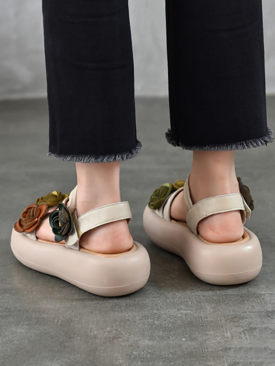 Sandals Vintage FLower Platform Leather Women