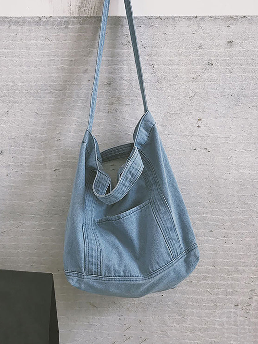 Vintage Solid Denim Spliced ​​Schultertasche Handtasche OP1038 