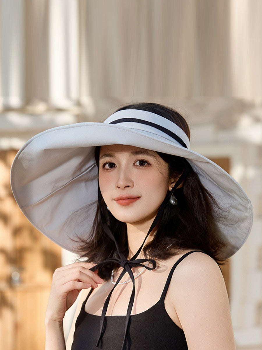 Sunproof Large Brim Women Stripe Hat Casual