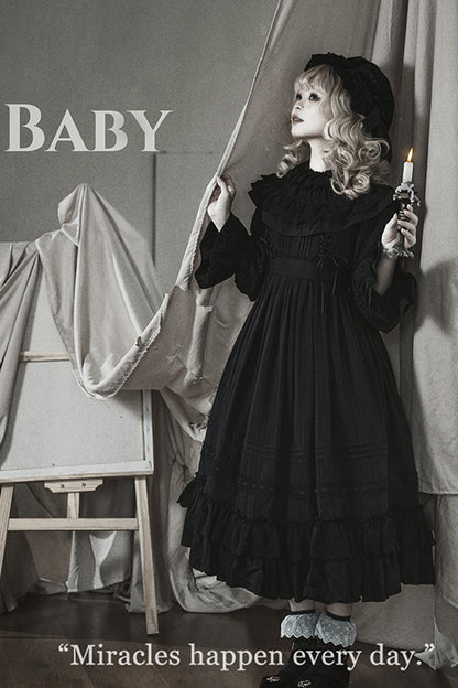 Ebony Long-Sleeve Double-Layered Bow Lace-Up Sacred Gown - Good Night