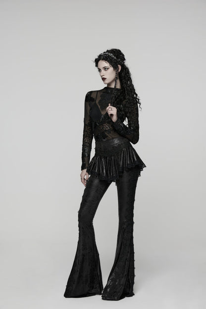 Slim Faux Two-Piece Flared Pants with Lace Accents