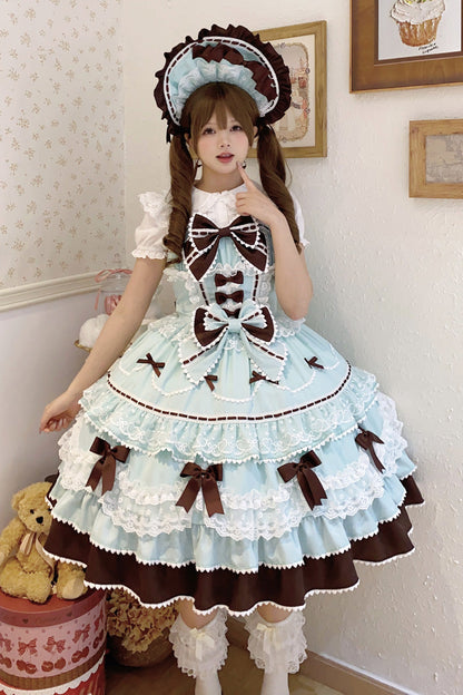 Mint Chocolate Fondant Cake Sleeveless Ruffled Bow Lace Lolita JSK