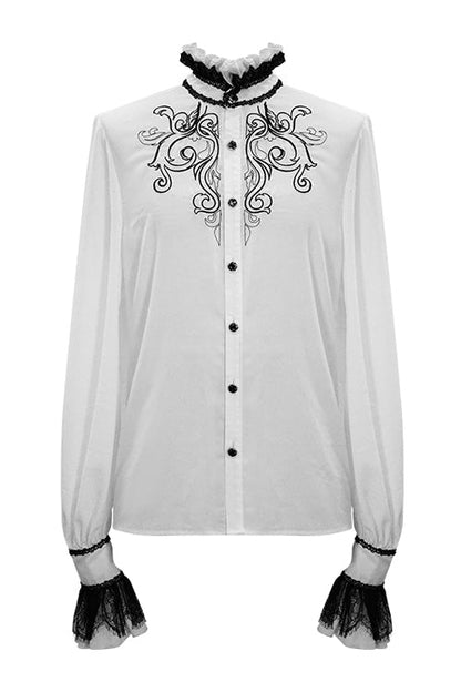 Ivory Embroidered Sheer Long-Sleeve Gothic Men's Shirt