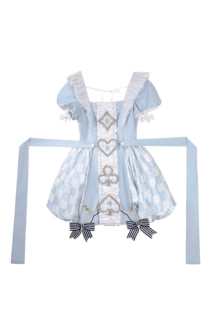 Azure Dedicated to Alice Square Collar Short Sleeve Jacquard Print Ruffled Bow Lolita Set
