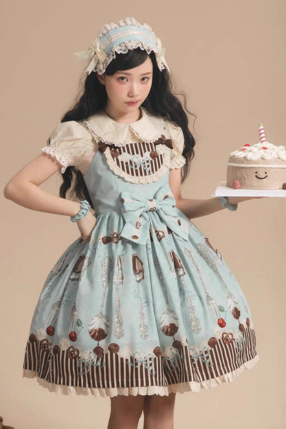 Emerald Print Bow Sweet Lolita Jumper Dress