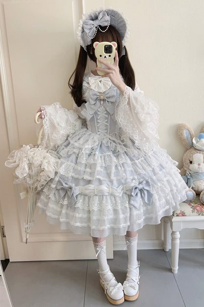 Azure Dream Prologue Doll Multi-Tiered Bowknot Lace Sweet Princess Lolita Gown