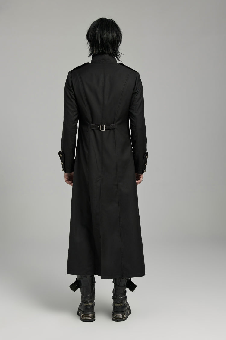 Black Gothic Overcoat for Men, Slim with Big Pockets and Mandarin Collar