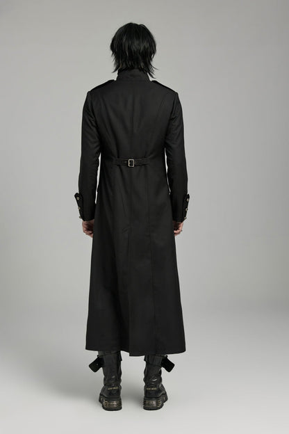 Black Gothic Overcoat for Men, Slim with Big Pockets and Mandarin Collar