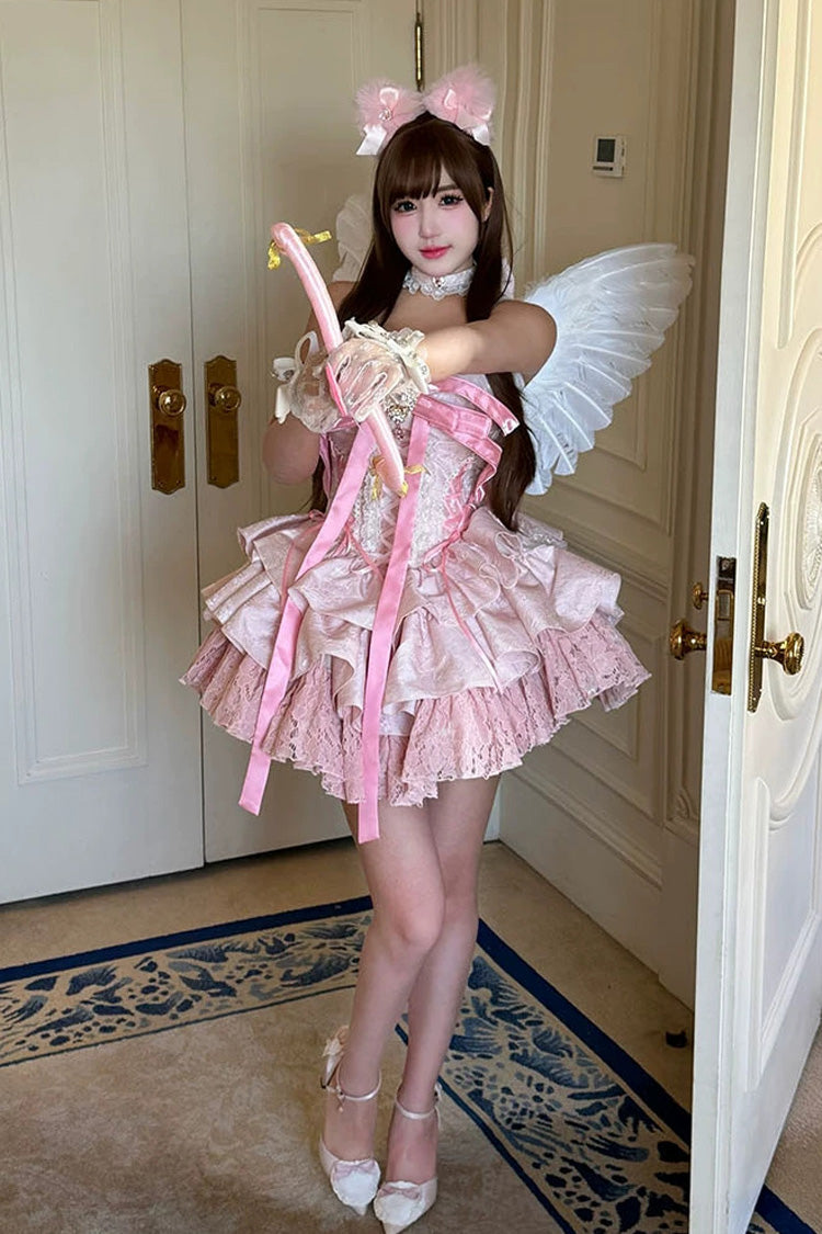 Blush Layered Ruffle Bow Lace-Up Ballerina JSK - Kitten Sweetheart
