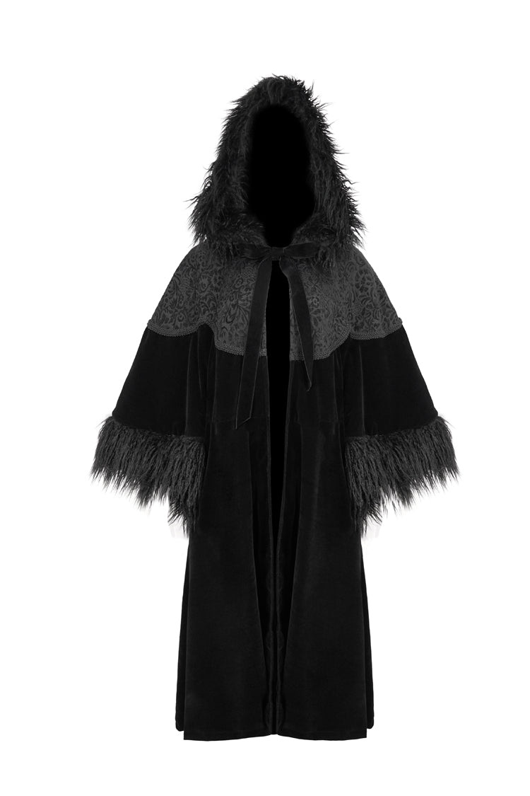 Women's Gothic Jacket with Petal Stitching and Wide Wool Sleeves in Black Jacquard