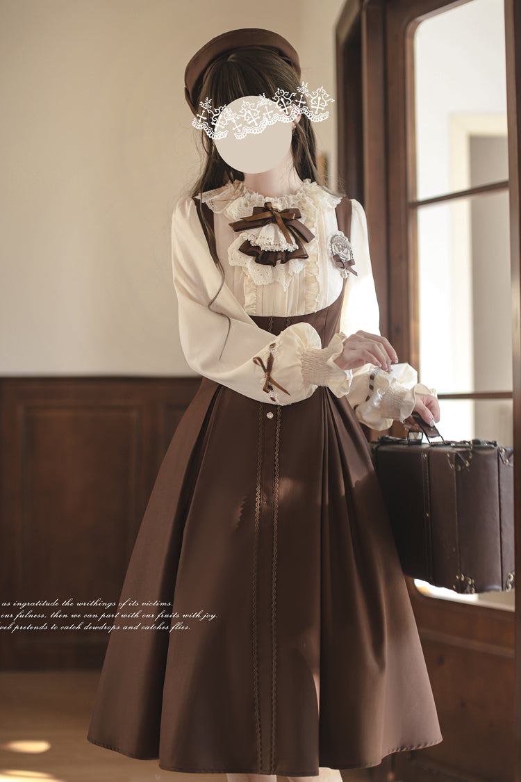 Sunset Academy Vintage College Lolita Dress with Ruffle Bowknot - Long Sleeves