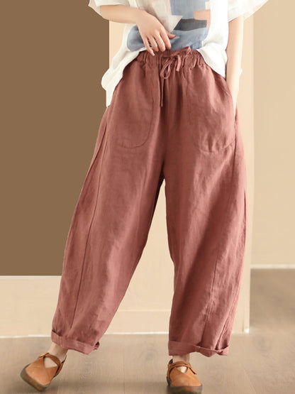 Women Summer Solid Linen Loose Harem Pants BN1006