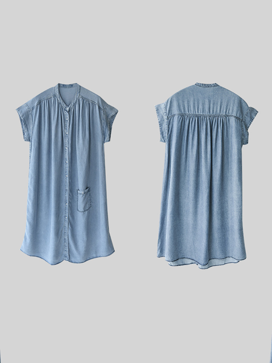 Robe d'été décontractée en denim bleu uni pour femmes de grande taille HH030 