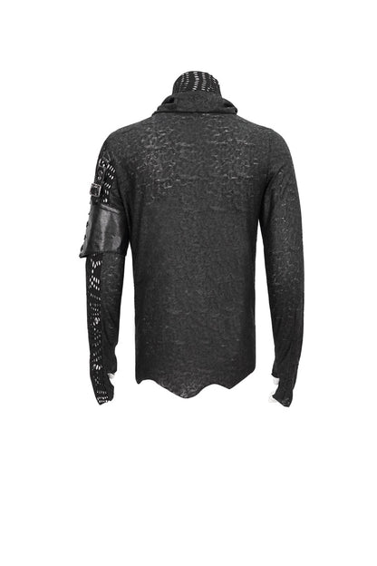 Men's Punk Tee with Printed Fabric, Ripped Mesh and Detachable Long Sleeves