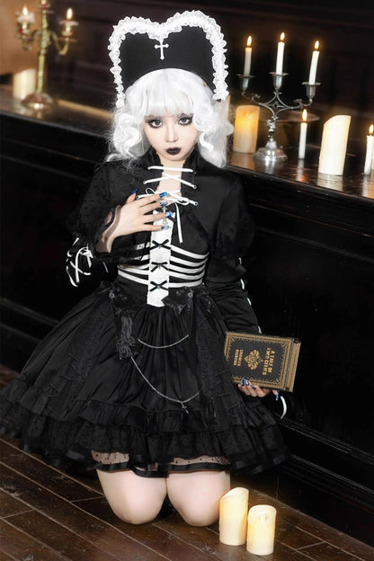 Prisoner-Inspired Ruffle Bow Gothic Princess JSK Dress