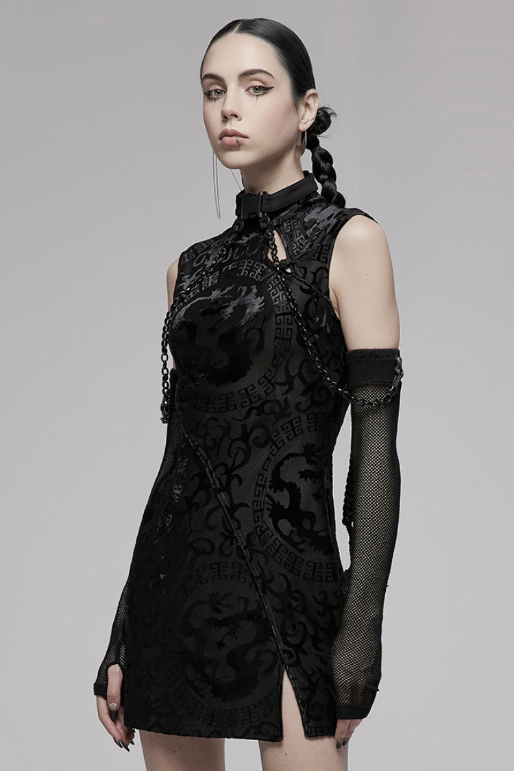 No-Sleeve Dragon Totem Print Gothic Dress