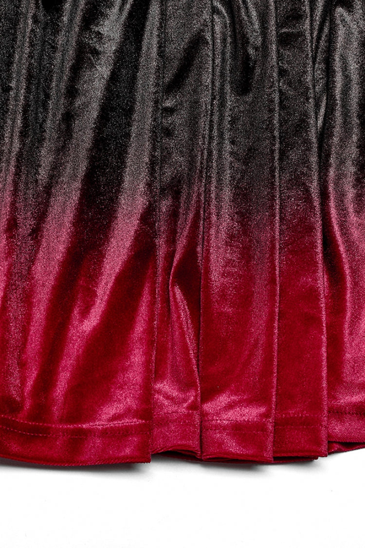 Crimson & Obsidian Sleeveless Gradient Ruffle Embroidery Gothic Dress