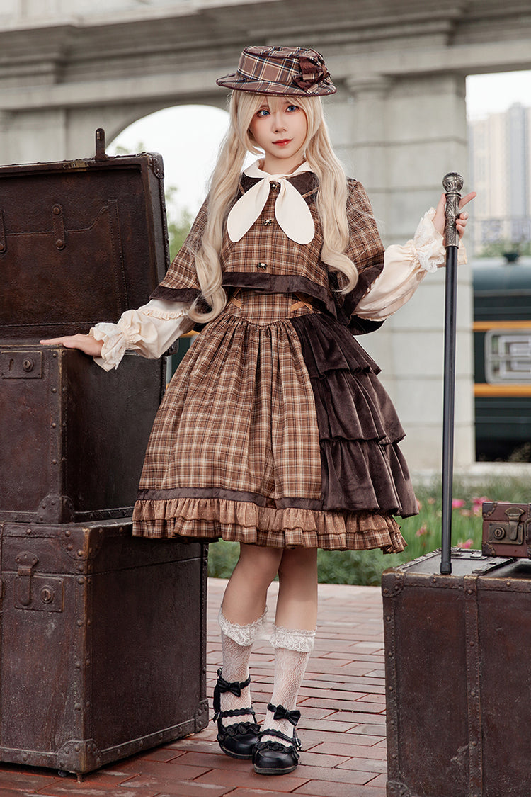 Morning Tune High Waist Asymmetric Ruffle Print Lolita Strap Dress