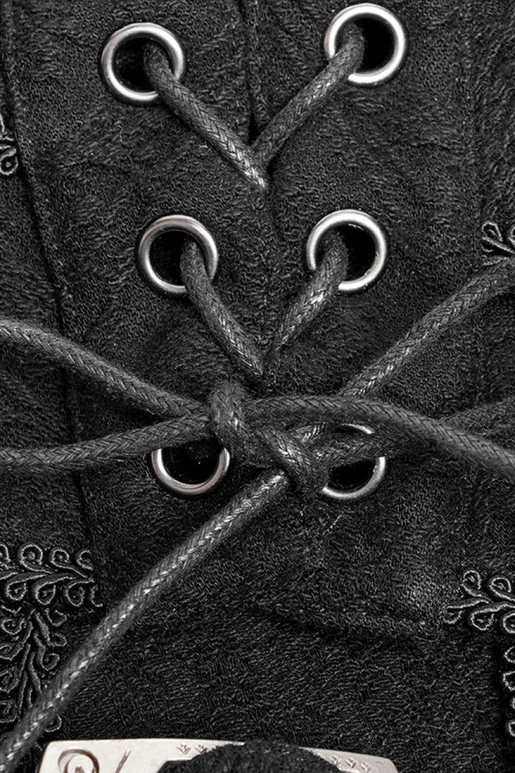 Men's Steampunk Vintage Skirt with Embroidery and Metal Buckle in Black Jacquard