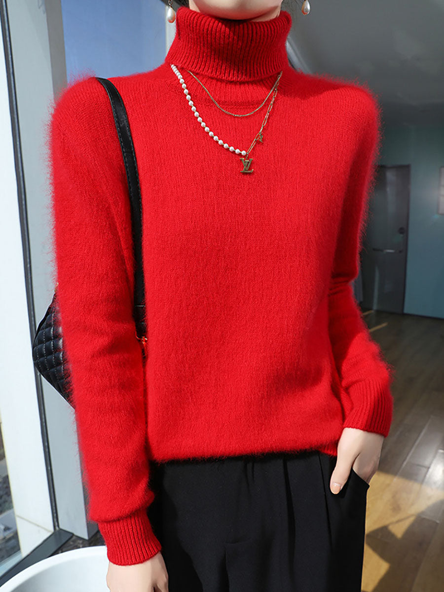 Women Autumn Casual Turtleneck 100%Wool Soft Sweater BA1060