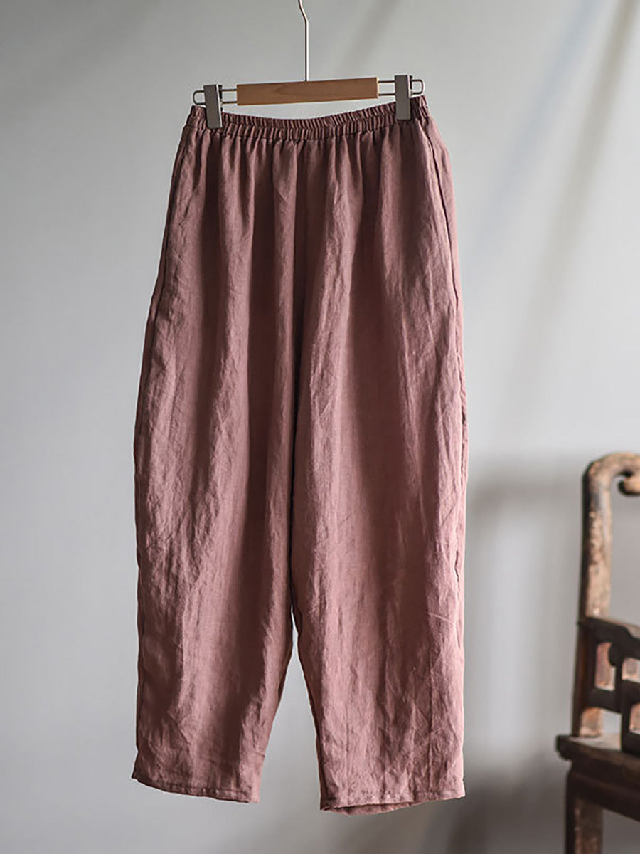 Women Vintage Spring Linen Solid Harem Pants FD040