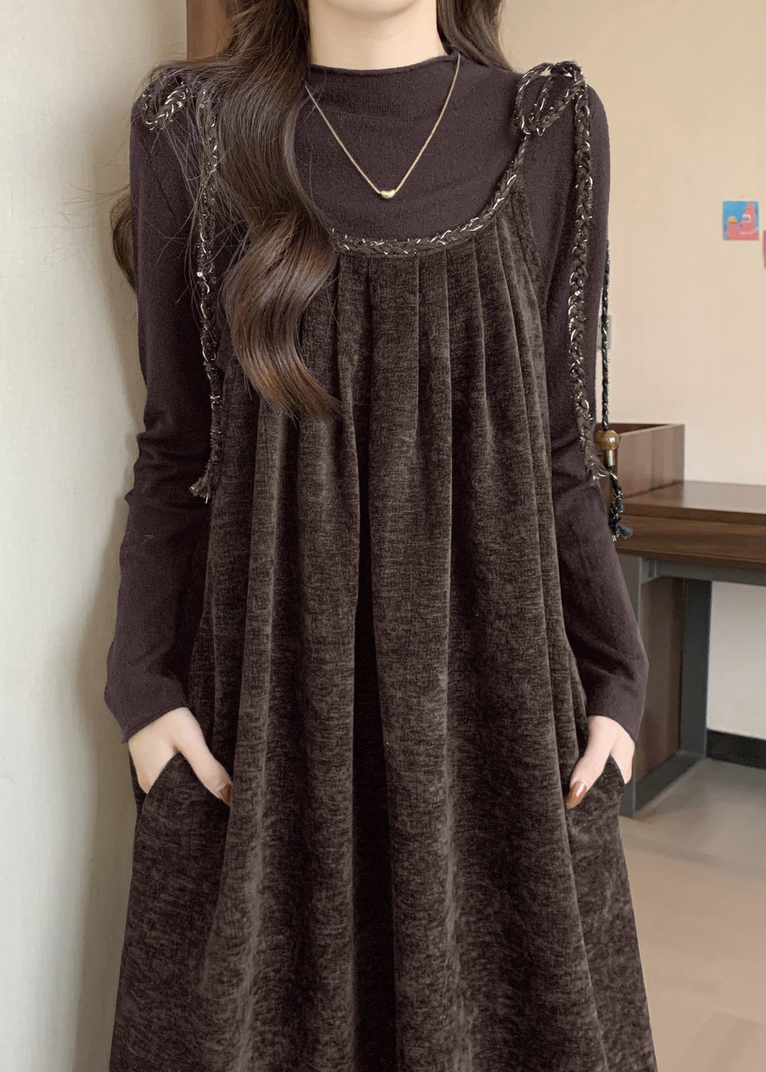 Set Silk Up Piece Velvet Outfits Coffee Lace French Spring Two