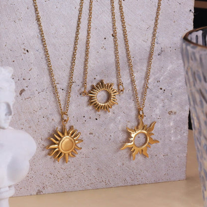 24K Gold Stainless Steel Sun Necklace