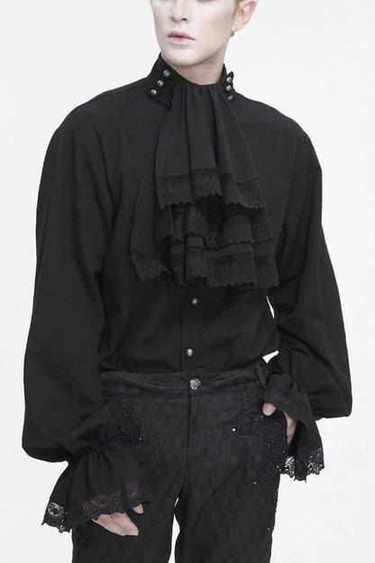 Stand-Collar Puff-Sleeve Gothic Shirt with Necktie