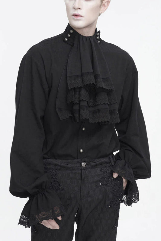 Stand-Collar Puff-Sleeve Gothic Shirt with Necktie