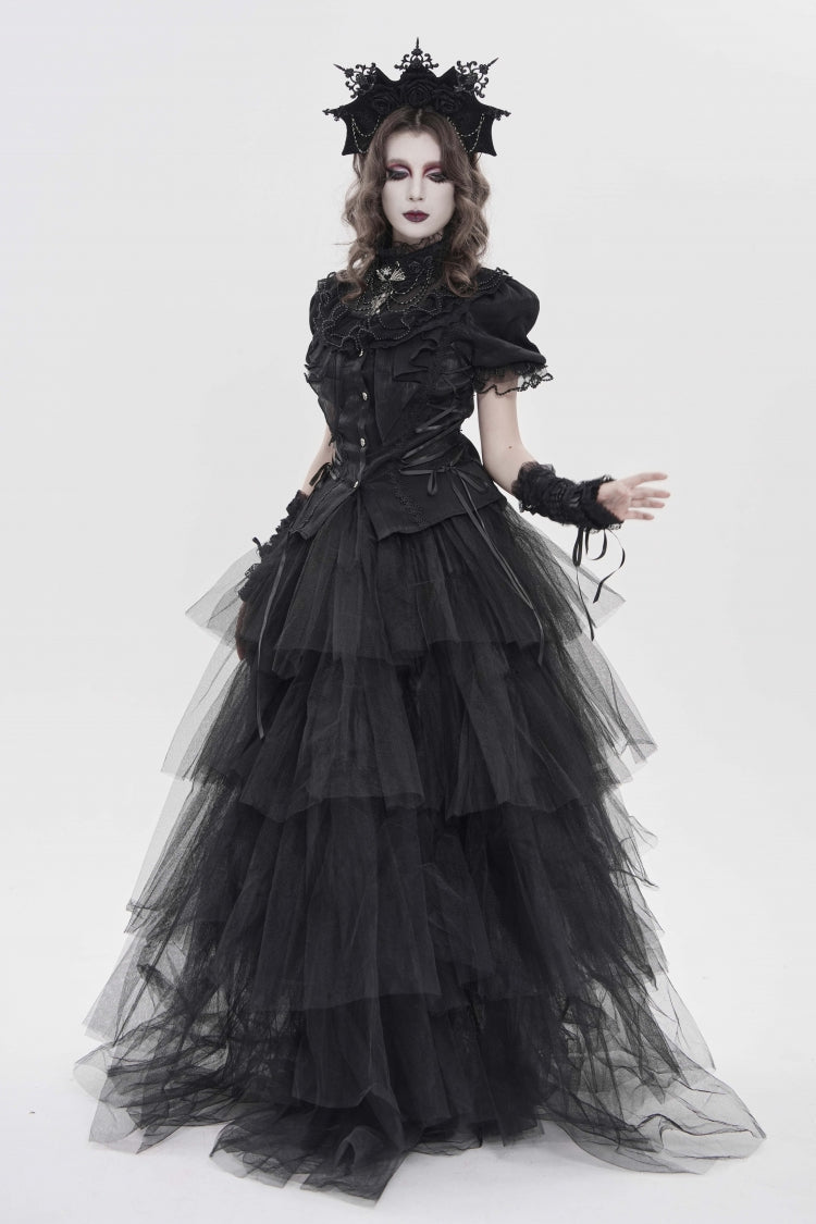Lace-Up Pleated Gothic Palace Blouse for Women