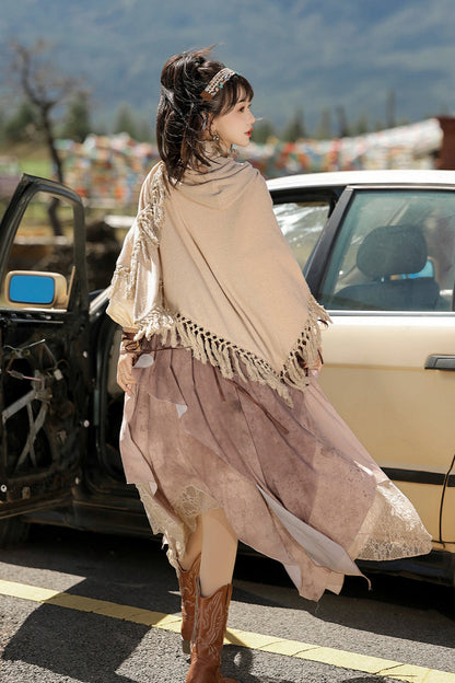 Sunset Sand Print Asymmetrical Vintage Lolita Outfit Set