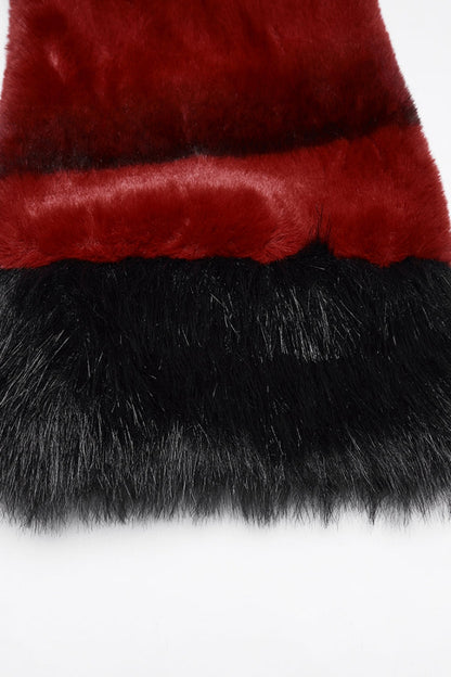 Crimson High-Neck Punk Faux Fur Short Cape with Buckle Straps