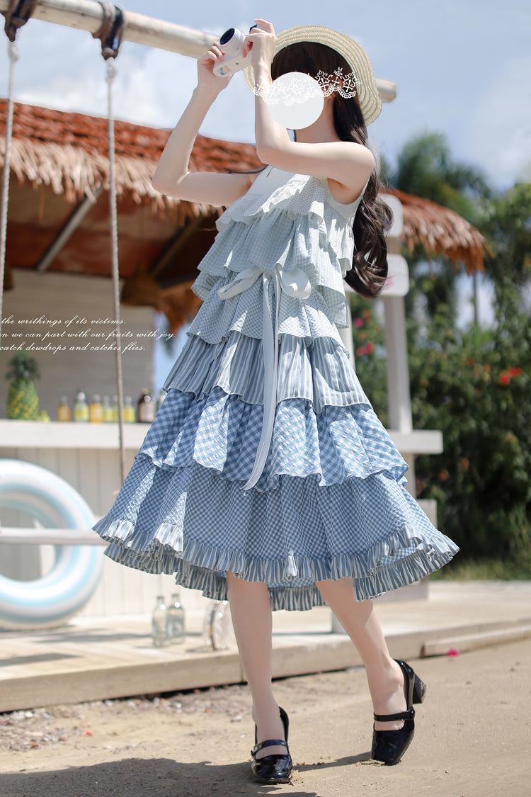 Go To The Beach Ruffle Print Holiday Sweet Lolita JSK