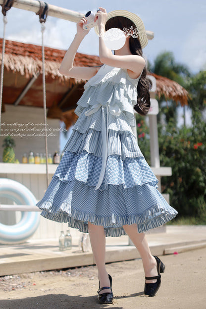 Go To The Beach Ruffle Print Holiday Sweet Lolita JSK