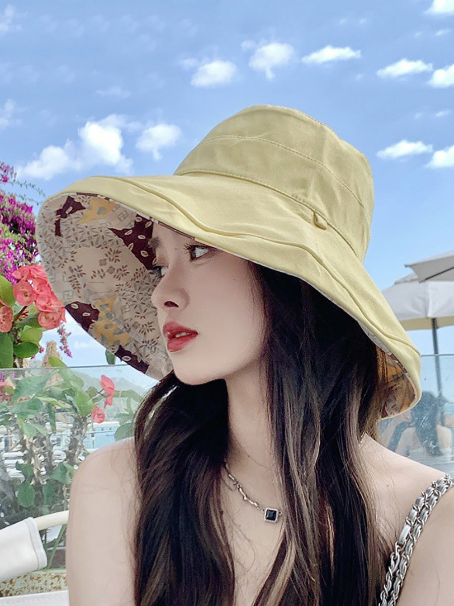 Women Casual Summer Solid Reversible Wearing Collapsible Hat LL005