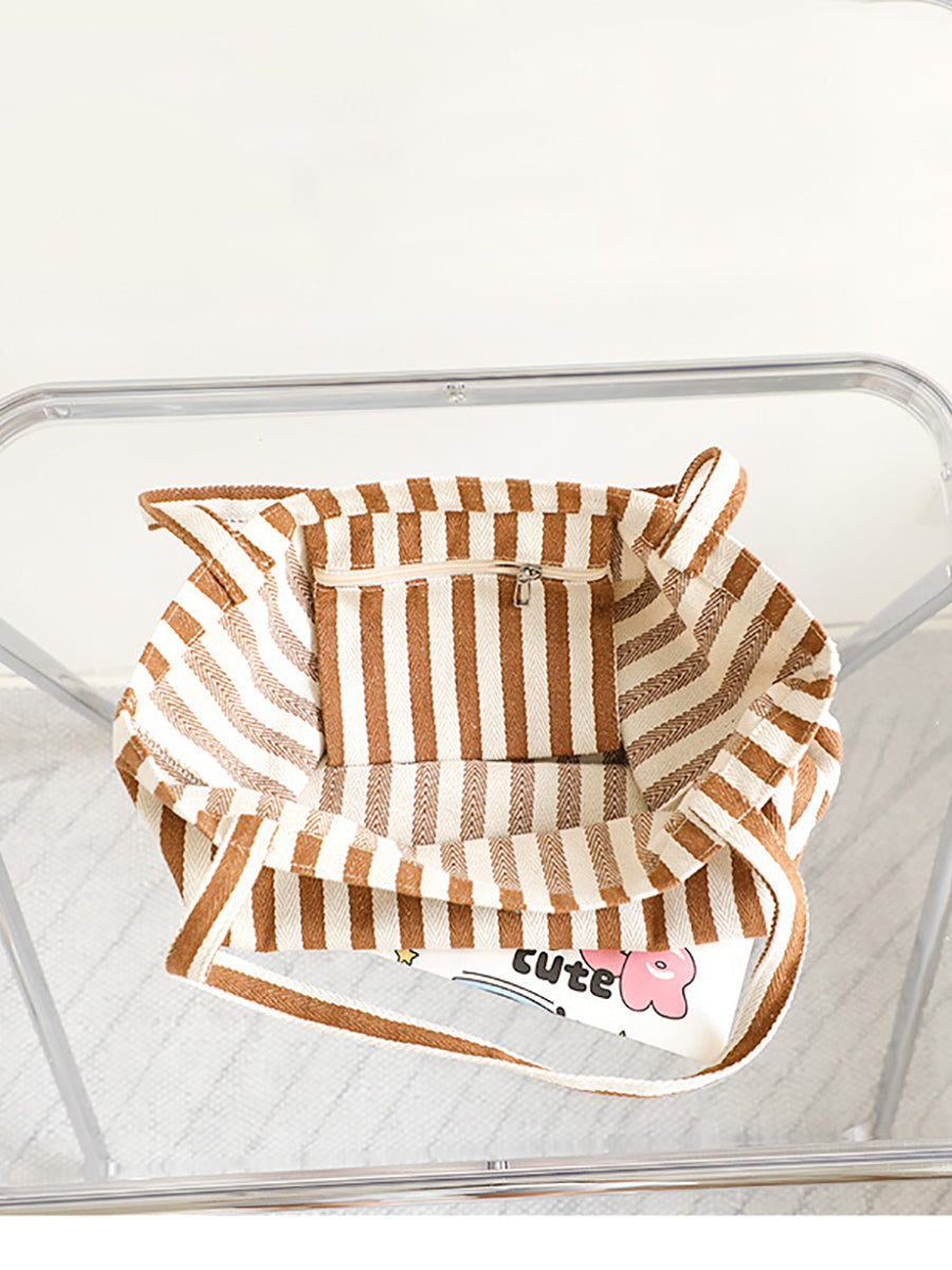 Casual Women Stripe Shoulder Canvas Bag