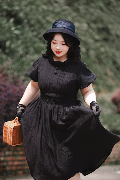 Ebony High-Collar Lantern-Sleeve Pastoral Vintage Gown - Forest Gallery