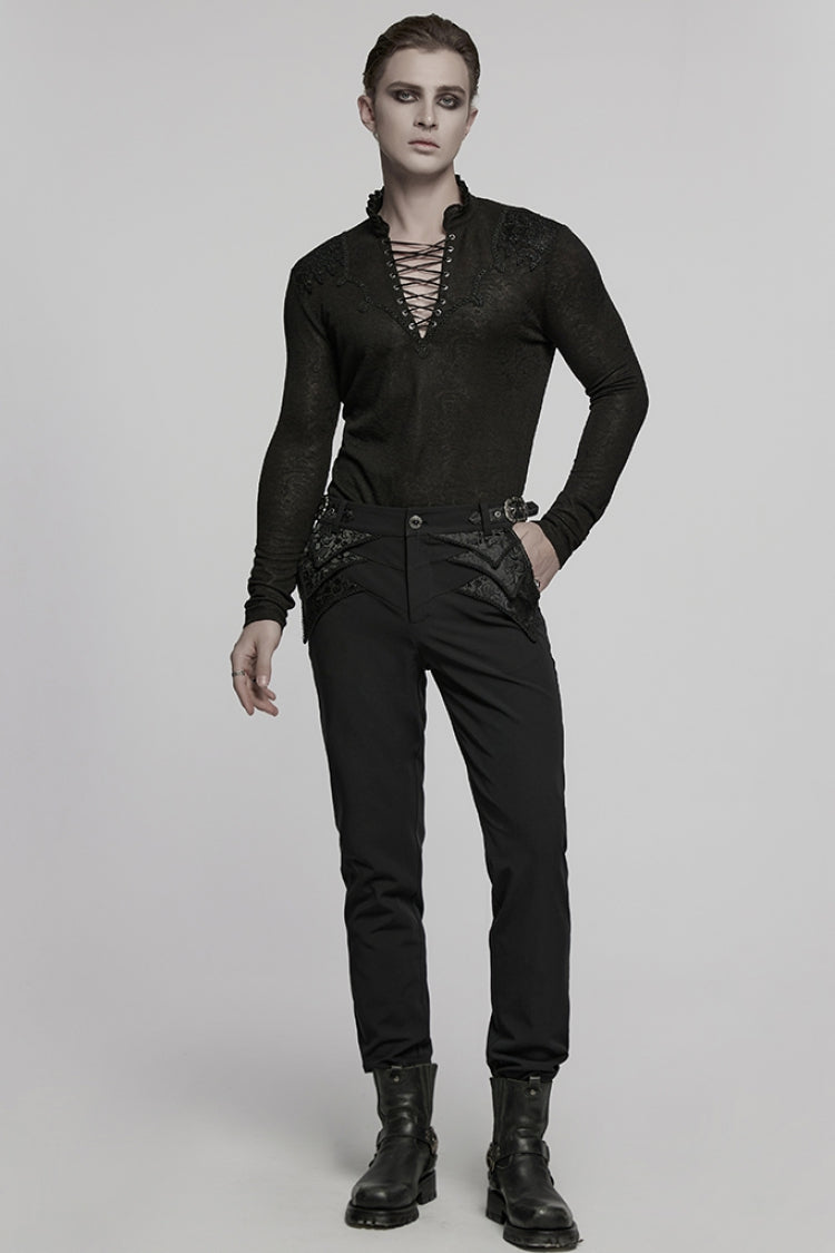 Punk Pants for Men with Black Jacquard and Buckle Accents