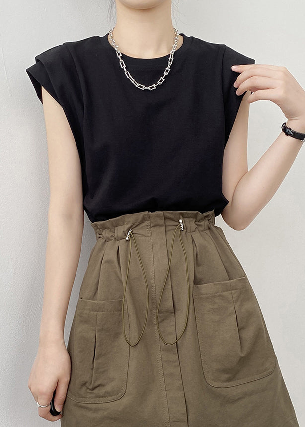 Neck Cotton Shirts Black O Summer Solid T