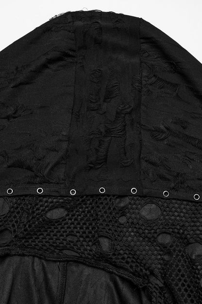 Ebony Long-Sleeve Hooded Sheer Ripped Gothic Coat