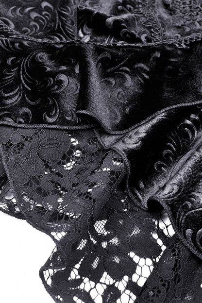 Women's Gothic Dovetail Wrap Skirt with Lace and Lace-Up in Black Jacquard